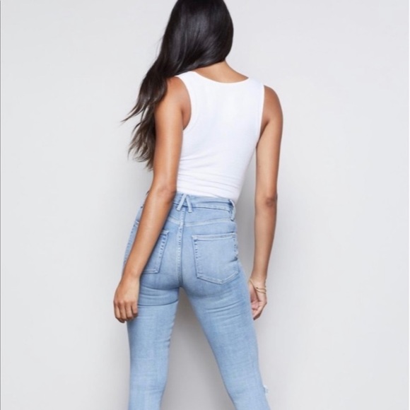 GOOD AMERICAN GOOD WAIST CROP RAW EDGE HIGH WAIST DISTRESSED SKINNY JEANS Sz4/27 - Picture 6 of 15